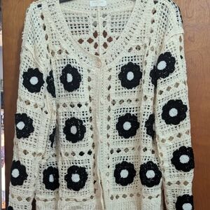Everleigh Crochet Cardigan - Cream and Black